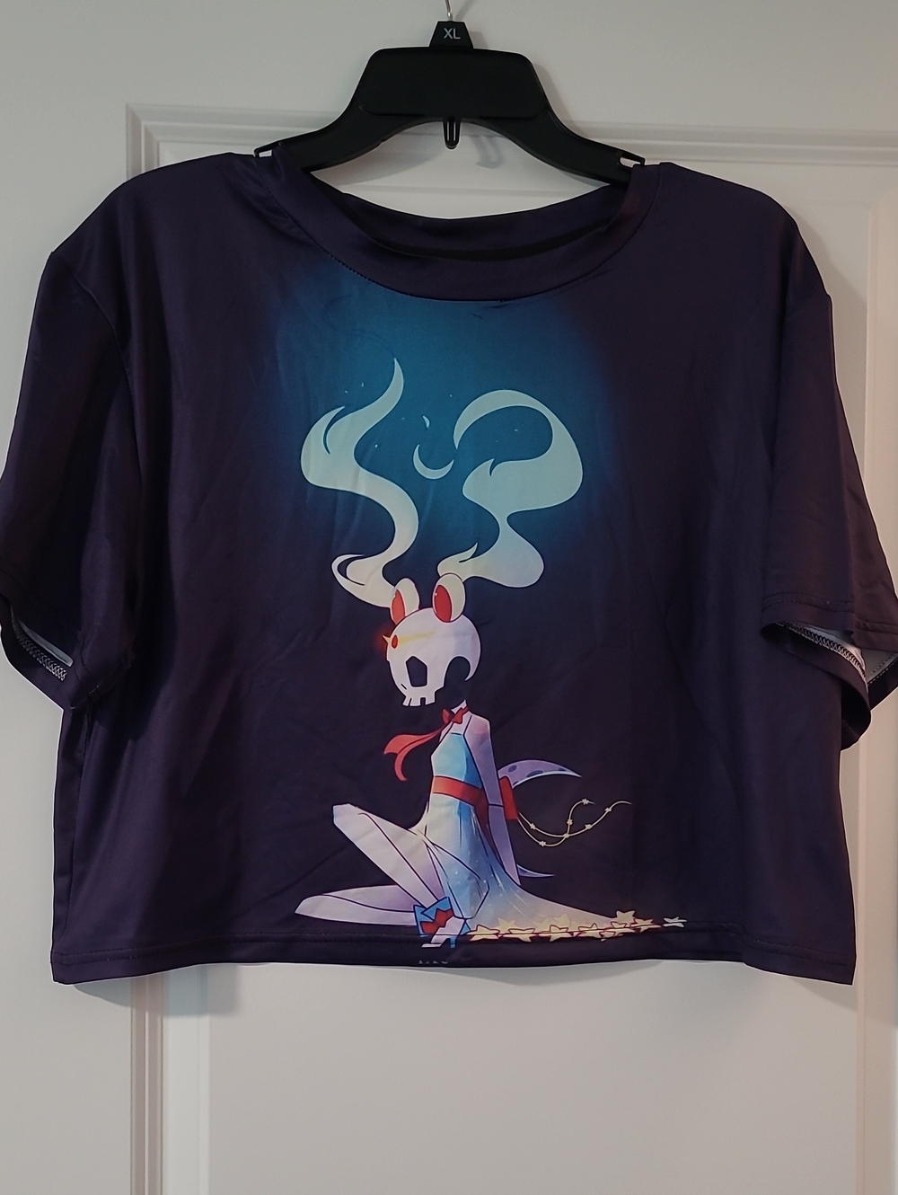 Purple Graphic Crop Top with Mystical Character Print